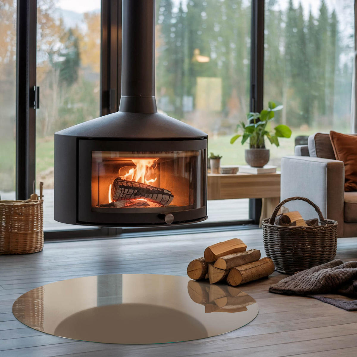 GLASPLATTE für Kamin Ø 100 cm - Braun, Glas (100/100/0.4cm) - TULUP