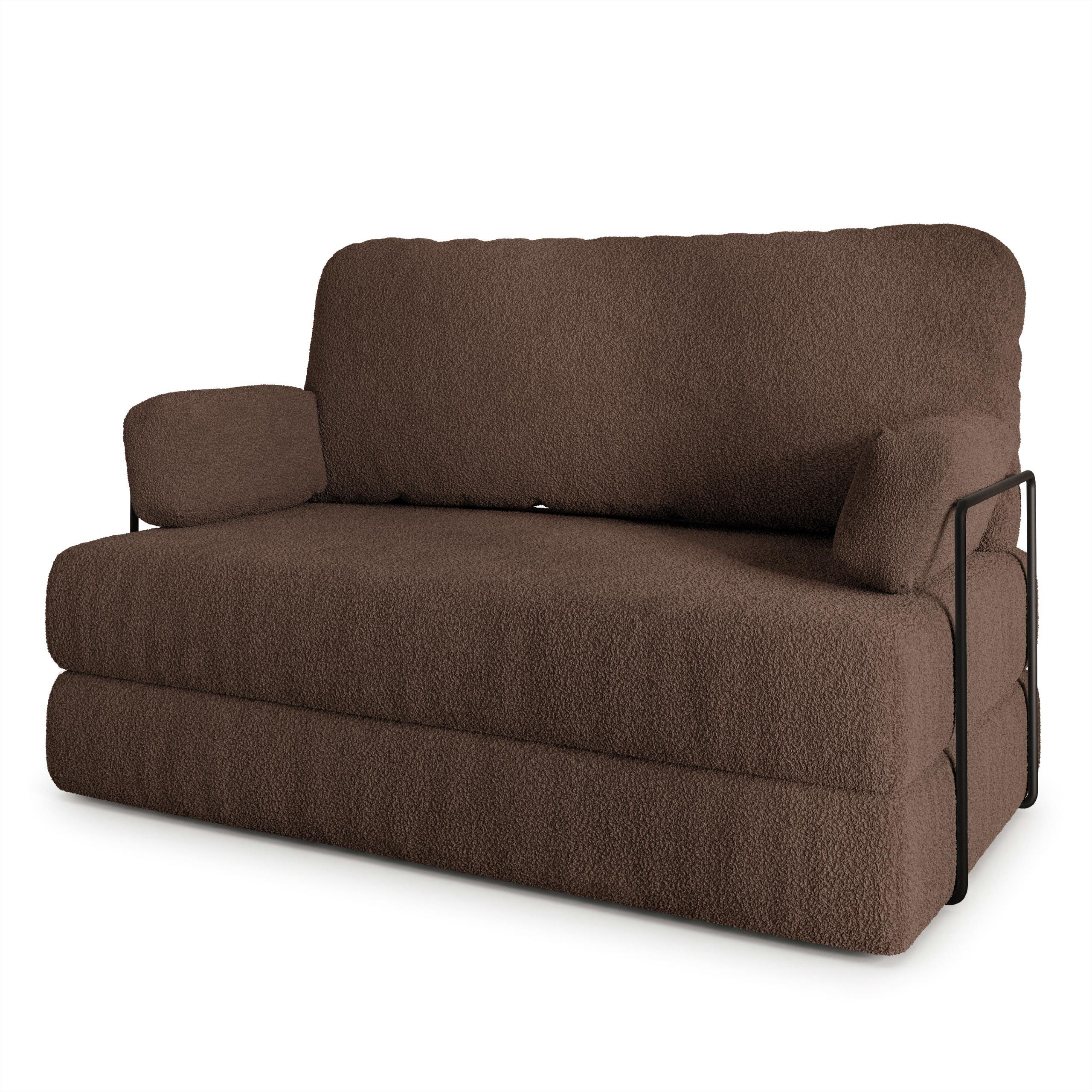 BETTSOFA KESTE aus Schaumstoff Bucle-Stoff Braun Schlaffunktion - Braun, Textil (140/86/60cm) - MASSENO