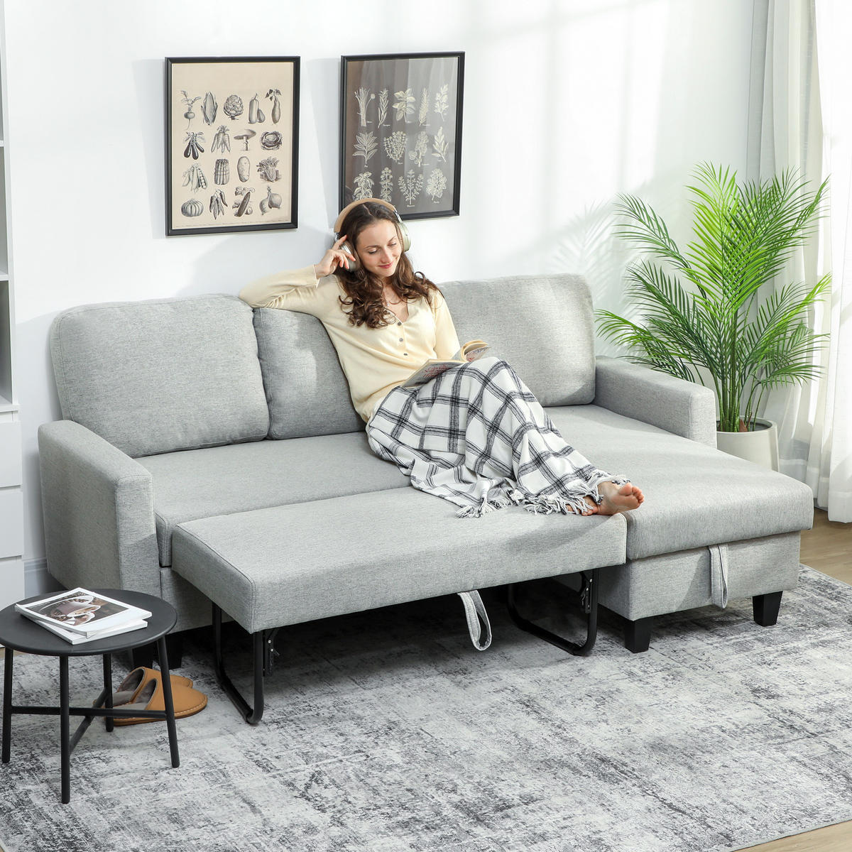ECKSCHLAFSOFA DE-14616 mit Bettfunktion und Stauraum Hellgrau - Hellgrau, Textil (129/197cm) - ComfortXL