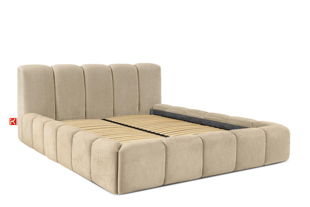 POLSTERBETT OLMIRA - Beige/Schwarz, Holz/Holzwerkstoff (162/203cm) - KONSIMO®