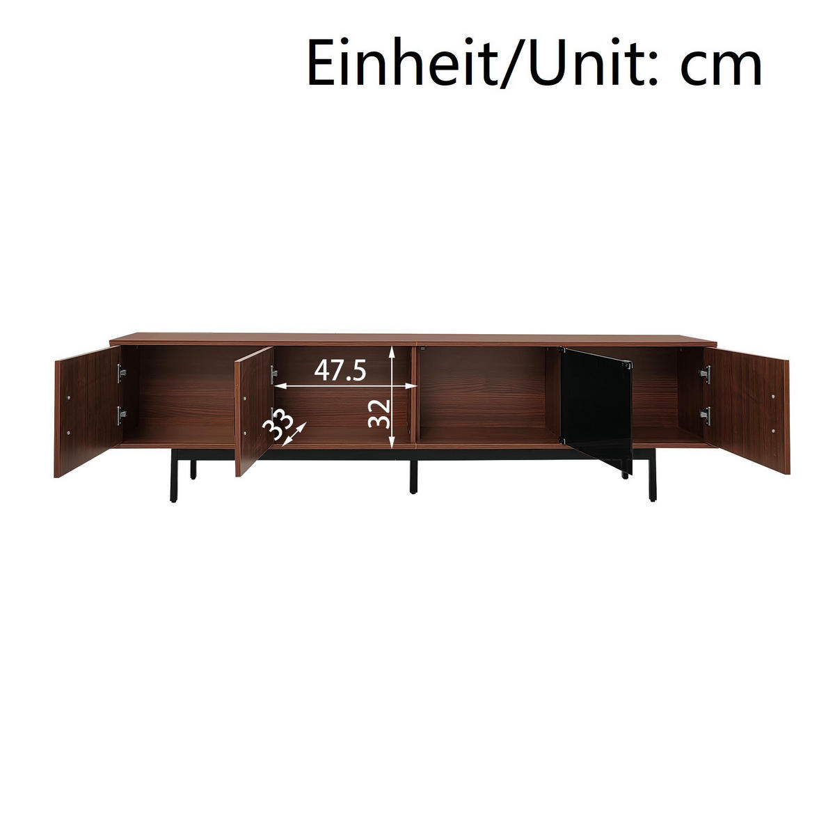 TV-SCHRANK Lowboard Naturholz geschnitzte Textur LED Glastür - Schwarz, Holz (42.19/24.61/62cm) - FLIEKS