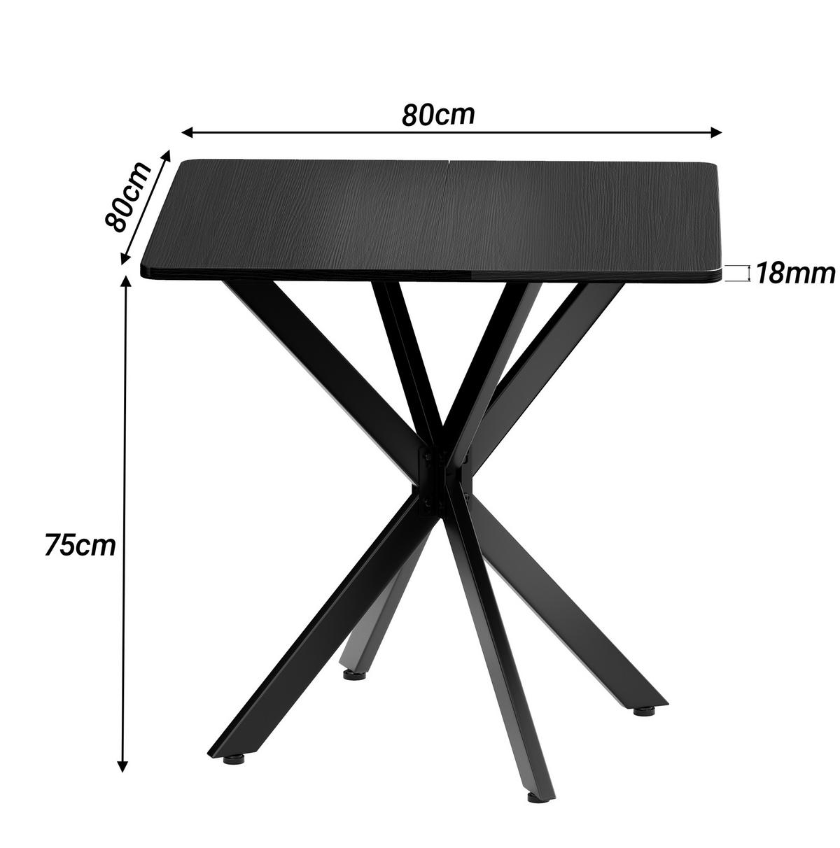 BEISTELLTISCH 80/80/75 cm in Schwarz mit X-Gestell und höhenverstellbaren Füßen - Schwarz, Holzwerkstoff (80/80/75cm) - Flora Grace