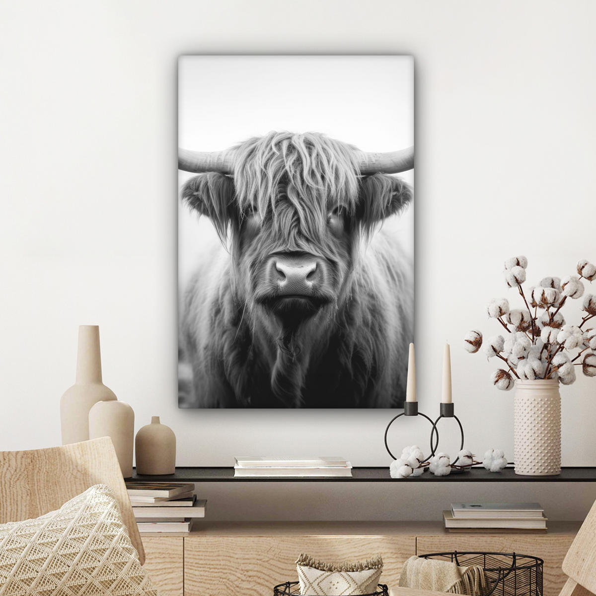 OBRAZ NA PLÁTNE Škótsky horal - hmla - čierna - biela 60x90 cm - sivá, textil (60/90cm) - MuchoWow