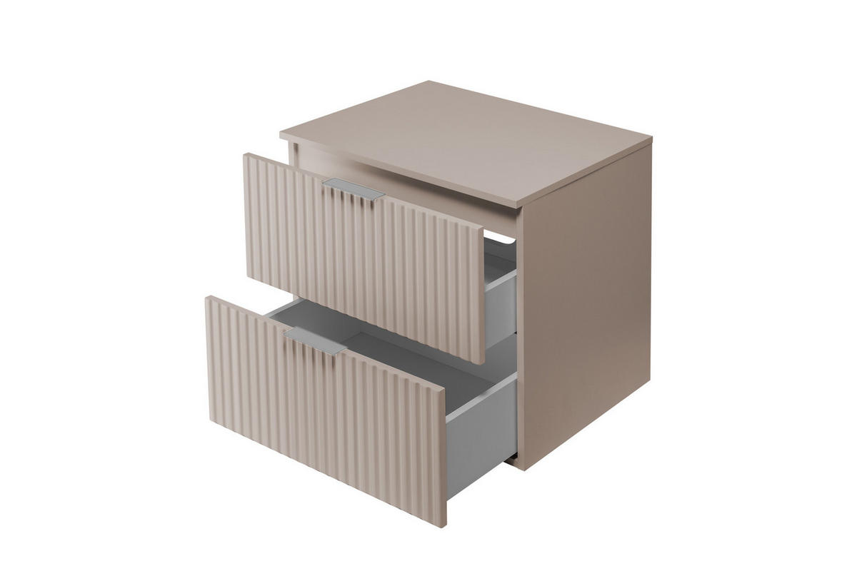 WASCHBECKUNTERSCHRANK, Kaschmir, 60 x 57 x 46 cm, silberner Griff + Arbeitsplatte - Beige/Silberfarben, Holzwerkstoff (60/57/46cm) - 3XE LIVING