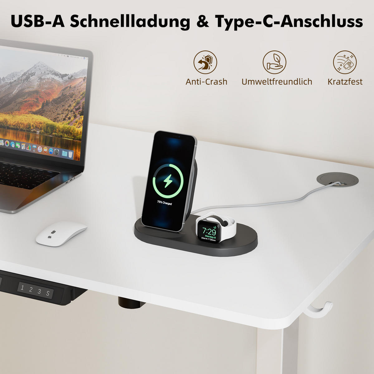 SCHREIBTISCH höhenverstellbar 70 - 120 cm - Weiß, Metall (120/60/120cm) - HOMAVO
