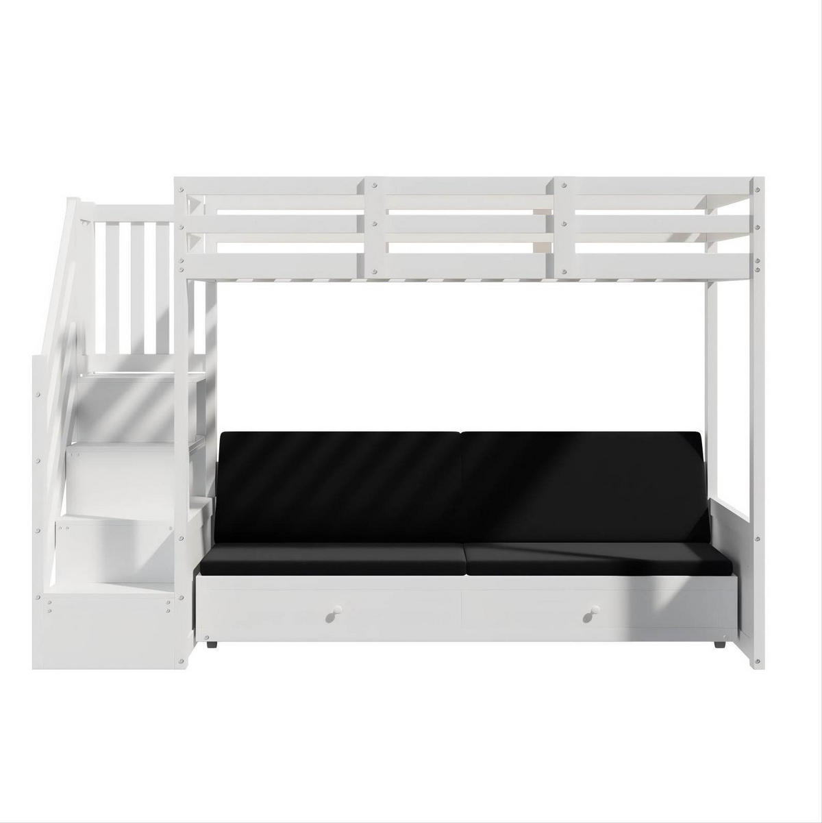 HOCHBETT 90x200 cm in Weiß mit Sofa, Treppenschrank und 2 Schubladen - Weiß, Holz (90/200cm) - IVMEU