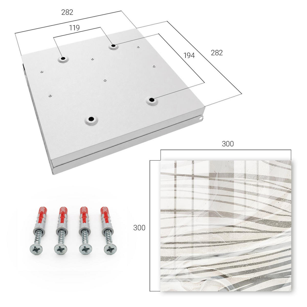 SCHLÜSSELBOX Weiß 30x30 cm – Türöffnung nach rechts - Wellen von Grau - Grau, Metall (30/30/5cm) - TULUP
