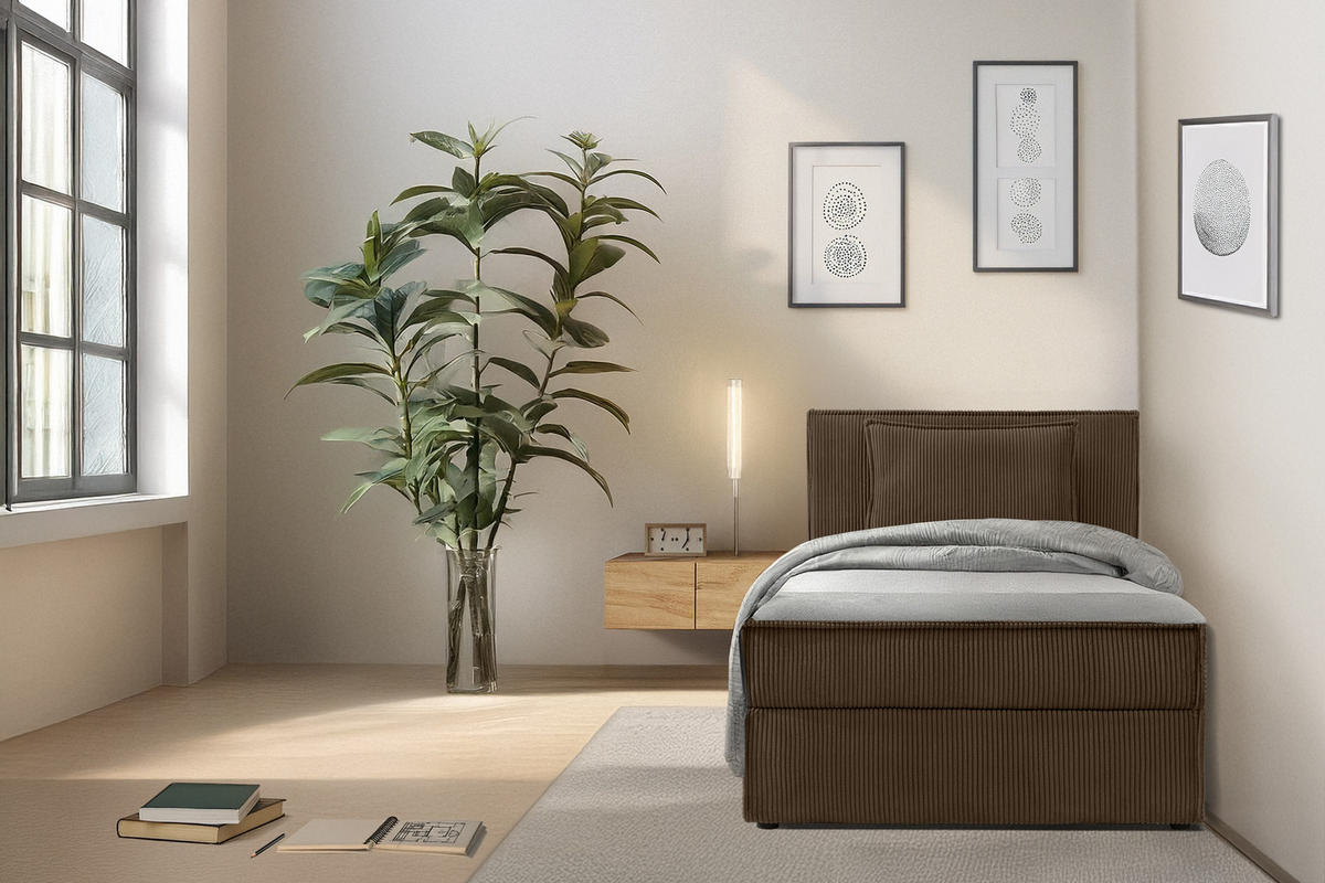BOXSPRINGBETT ROTI Einzelbett, dunkelbraun - Dunkelbraun/Schwarz, Holz/Holzwerkstoff (80/200cm) - KONSIMO®