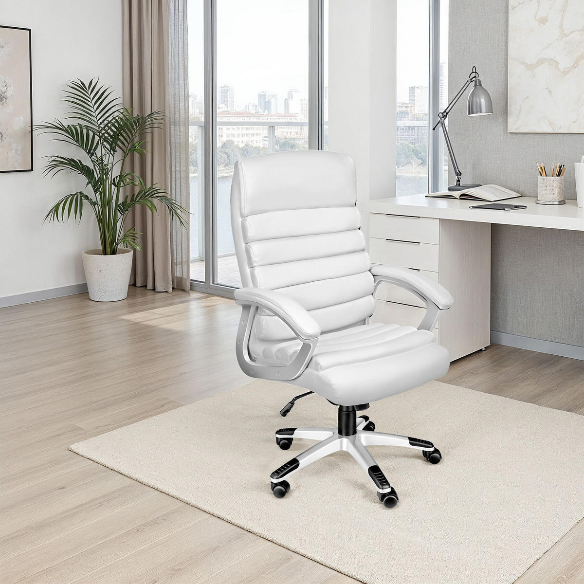 BÜROSTUHL Paul,einstellbare Wippfunktion,weiß - Weiß, Textil (66/124/60cm) - tectake