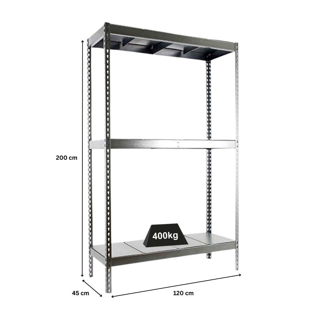 SCHWERLASTREGAL BIG METAL YETI THREE | HxBxT 200x120x45cm | Fachlast 400kg | Verzinkt - Silberfarben, Metall (120/200/45cm) - PROREGAL