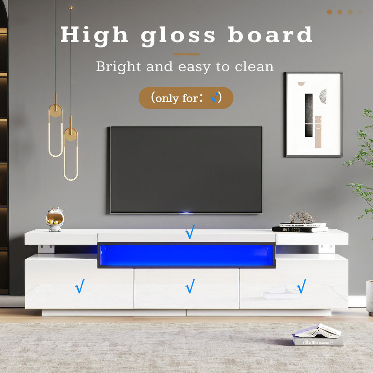 TV-SCHRANK 160x39cm Hochglanzweiß LED 16-Farben 3 Schubladen bis 70 Zoll - Weiß, Holz (47/20/65.5cm) - FLIEKS