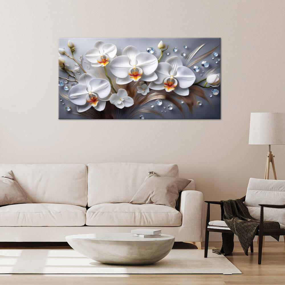 LEINWANDBILD Orchideenblüte weiß 3D bemalt 100x50cm - Weiß, Textil (100/50cm) - Feeby