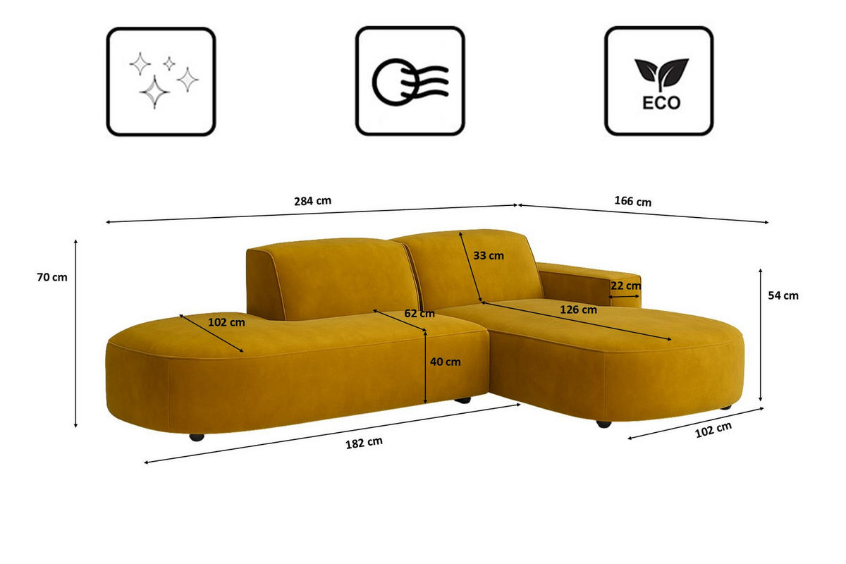 ECKSOFA Cursal Atelier, Stoff Salvador, Gelb, Rechts - Gelb, Holz (284/166cm) - Kaiser Möbel