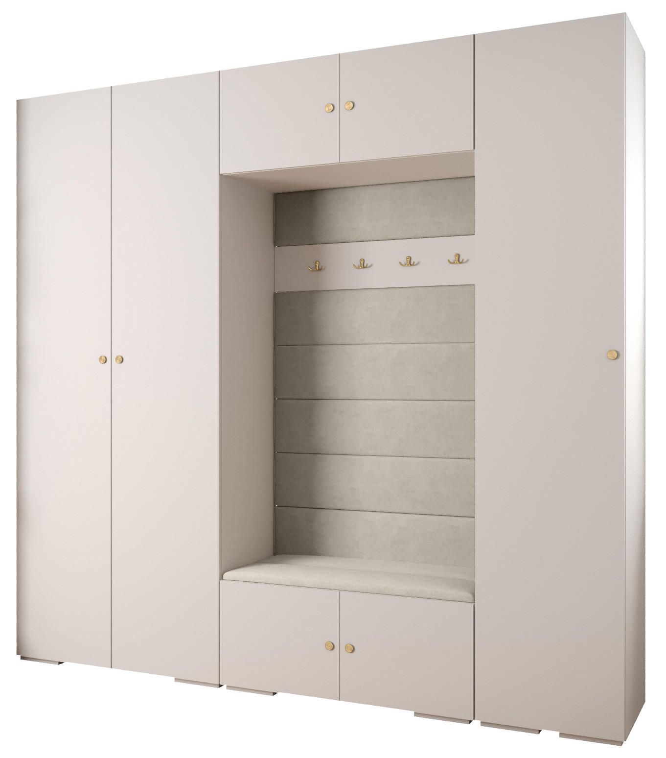 Abiks Möbel Garderoben-Set Weiß, Beige, Gold 250x236.7x47 cm