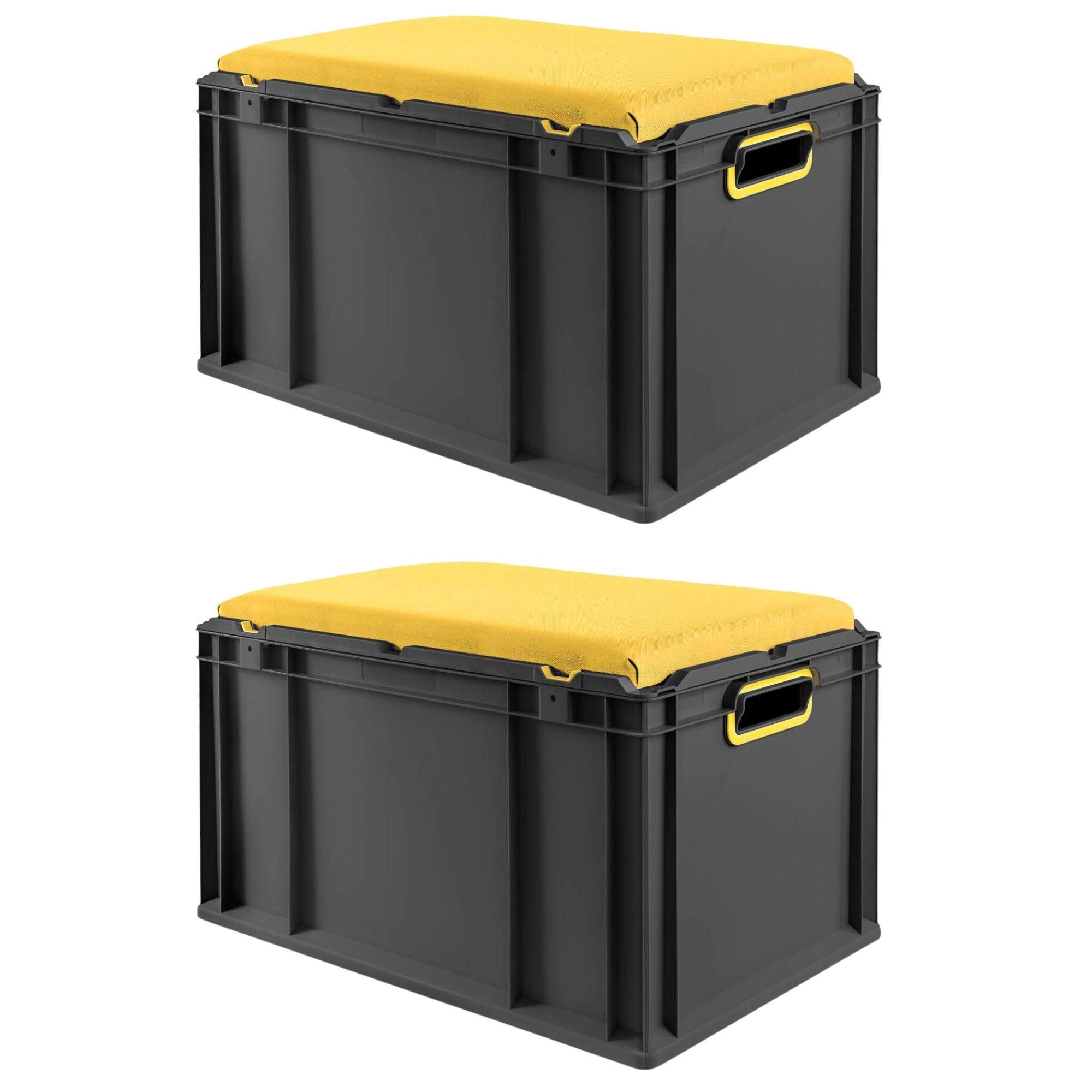EUROBOX 2x NextGen Seat Gelb, HxBxT 36,5x40x60cm, 65 Liter, Griffe offen, Schwarz - Schwarz, Kunststoff (40/36.5/60cm) - PROREGAL