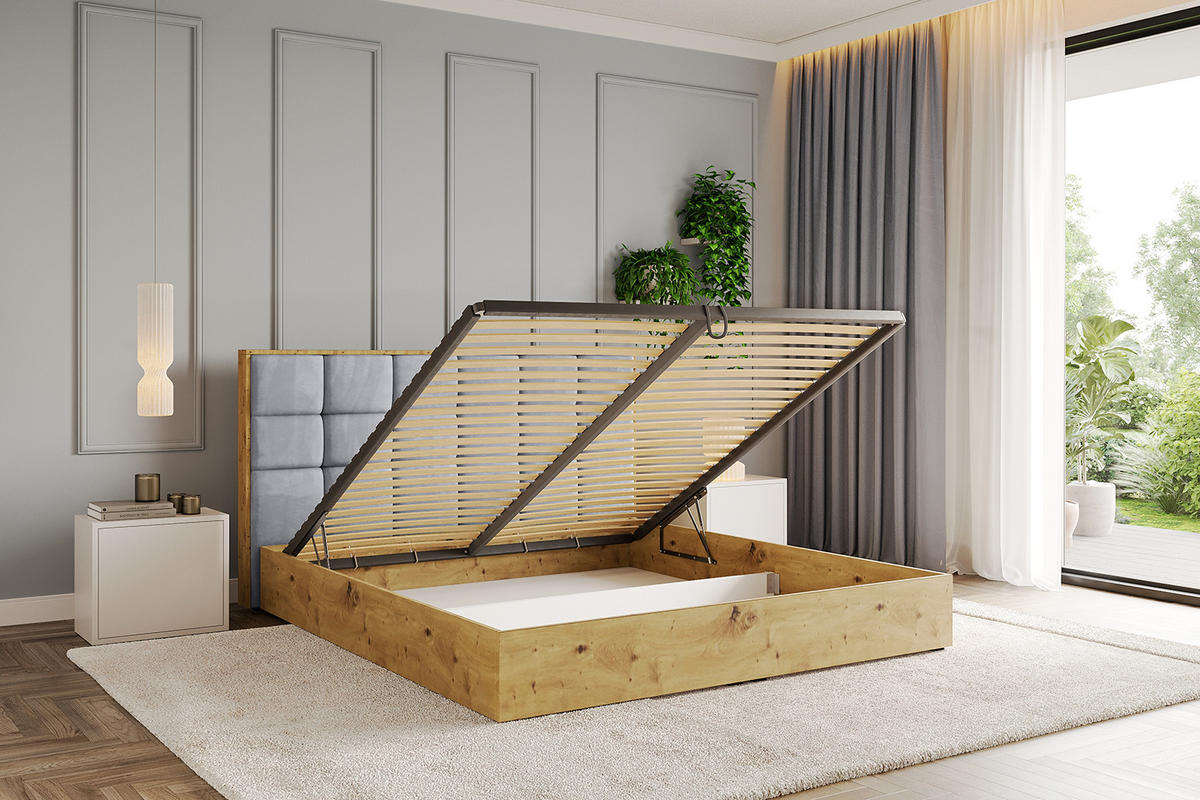 POLSTERBETT mit Bettkasten und Lattenrost, Bett mit Matratze H3/H4 - ENZO2 140x200 Hellgrau - Hellgrau, Holzwerkstoff/Textil (140/200cm) - ALTDECOR