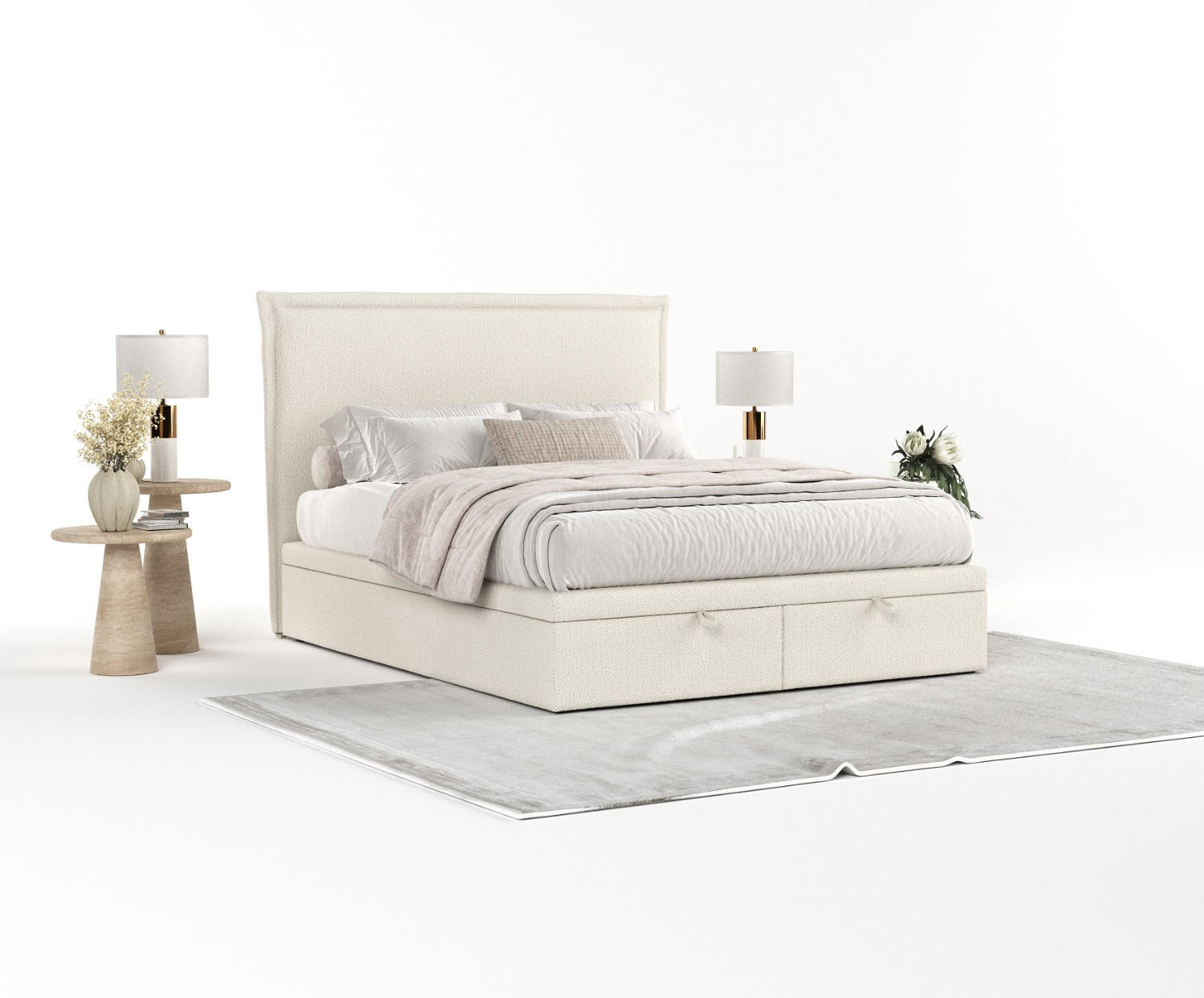 POLSTERBETT Eliot mit Stauraum 120/200 cm Hellbeige im Alta Stoff - Sandfarben/Schwarz, Holz/Holzwerkstoff (120/200cm) - AltaBeds