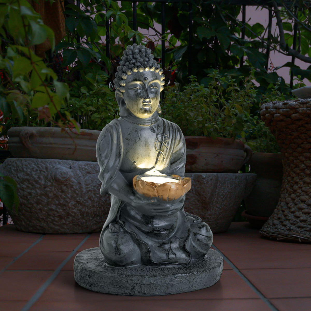LED AUSSENLEUCHTE Buddha Grau 2er Set - Grau, Kunststoff (18/18/28cm) - Globo Lighting