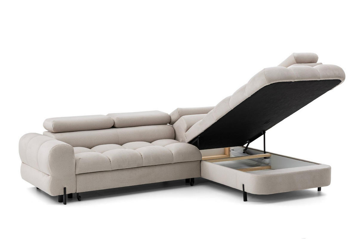ECKSOFA BOWL L Rechts mit Schlaffunktion 125x195 Velours Creme - Creme/Schwarz, Holz/Textil (195/260cm) - Muffo