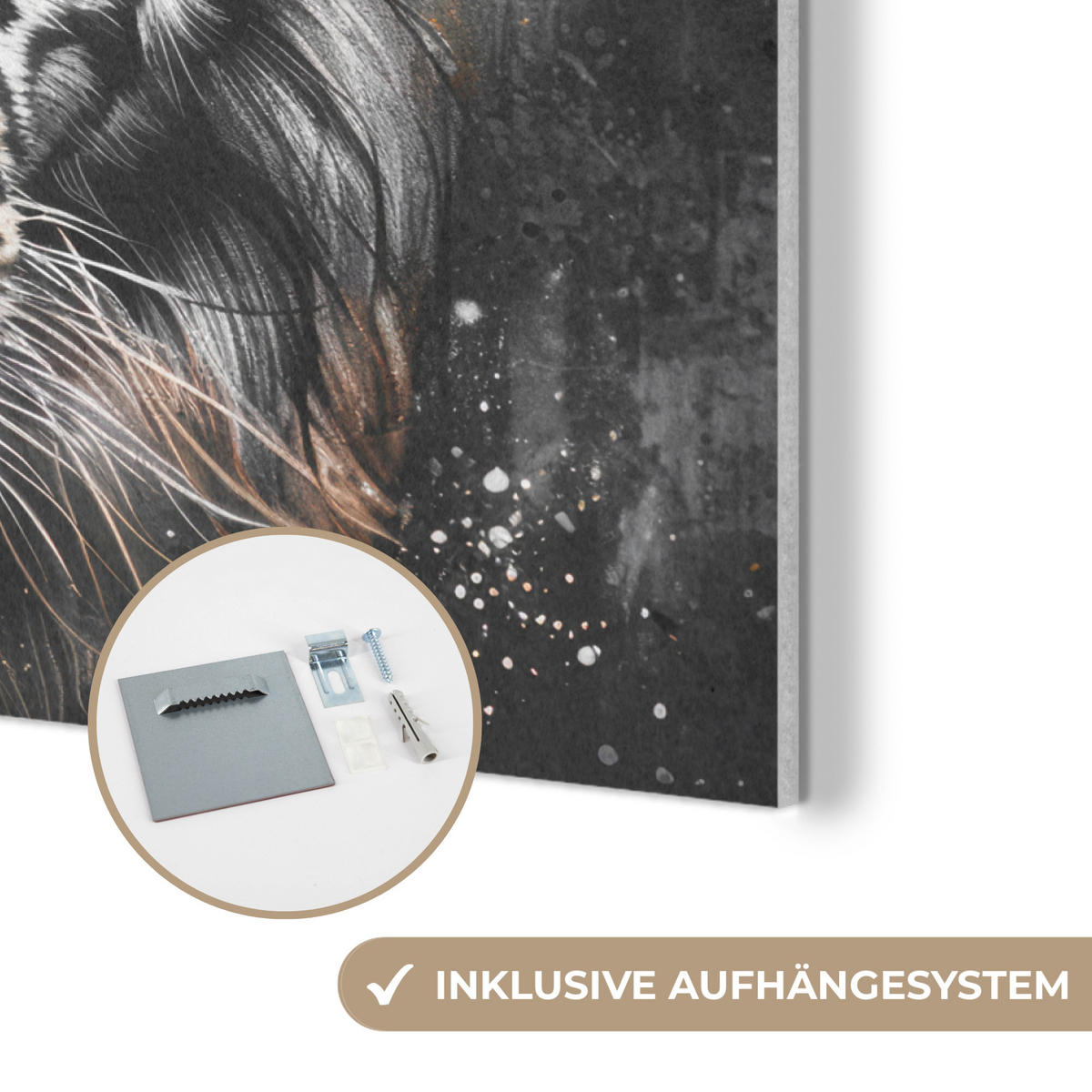 AKUSTIKBILD Tiger - Tiere - Porträt - Luxus - Schwarz Wanddeko 70x50 cm - Braun, Kunststoff (70/50/0.9cm) - MuchoWow