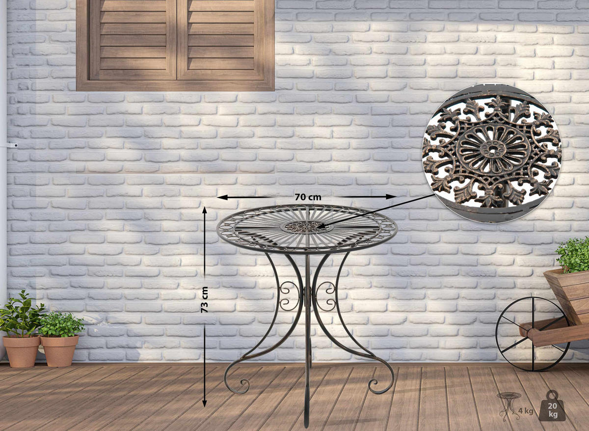 GARTENTISCH rund Ø70 cm Metall bronze - Bronzefarben, Metall (70/70/73cm) - CLP