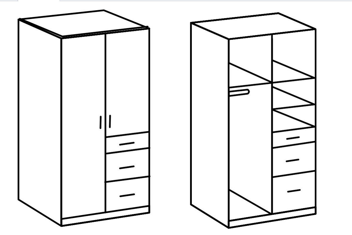 KLEIDERSCHRANK Joker in Weiß mit Graphit - Drehtürenschrank 2 türig - Weiß, Holzwerkstoff (91/199/58cm)