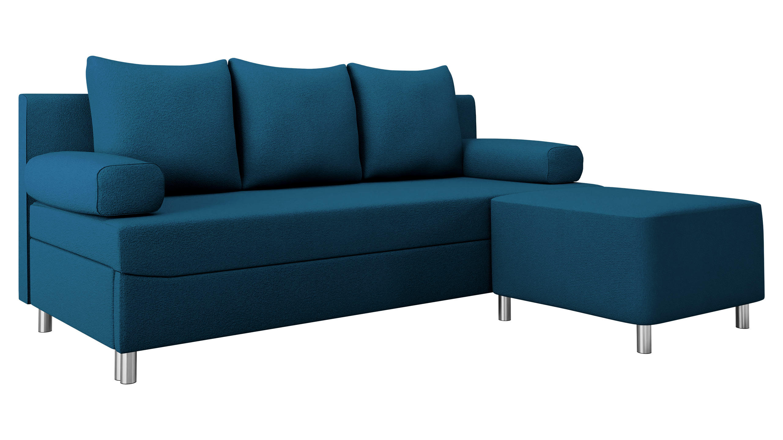 SCHLAFSOFA Dover mit Polsterhocker - Chromfarben/Blau, Holz/Kunststoff (192/80cm) - MIRJAN24