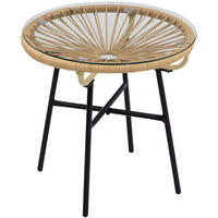 BEISTELLTISCH 50/50/50 cm mit gehärteter Glasplatte und PE-Rattan-Geflecht im Boho-Stil, Beige - Beige, Glas (50/50/50cm) - Redom