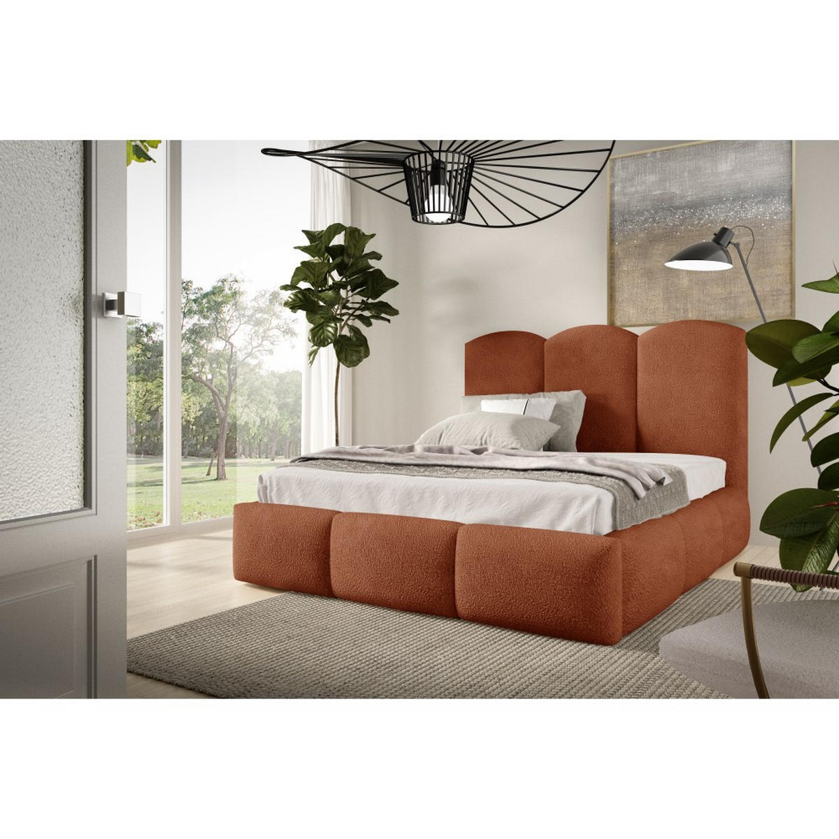 POLSTERBETT Bero, 120x200, Bouclé-Stoff, Ziegelrot - Rostfarben, Textil (120/200cm) - Beautysofa