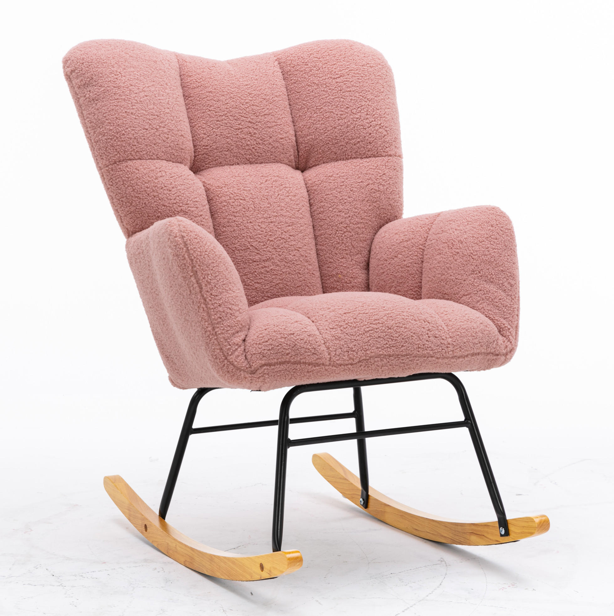 SCHAUKELSTUHL 80/70/95 cm in Rosa aus Teddystoff mit Holz-Kufen - Rosa, Textil (70/95/80cm) - Flora Grace