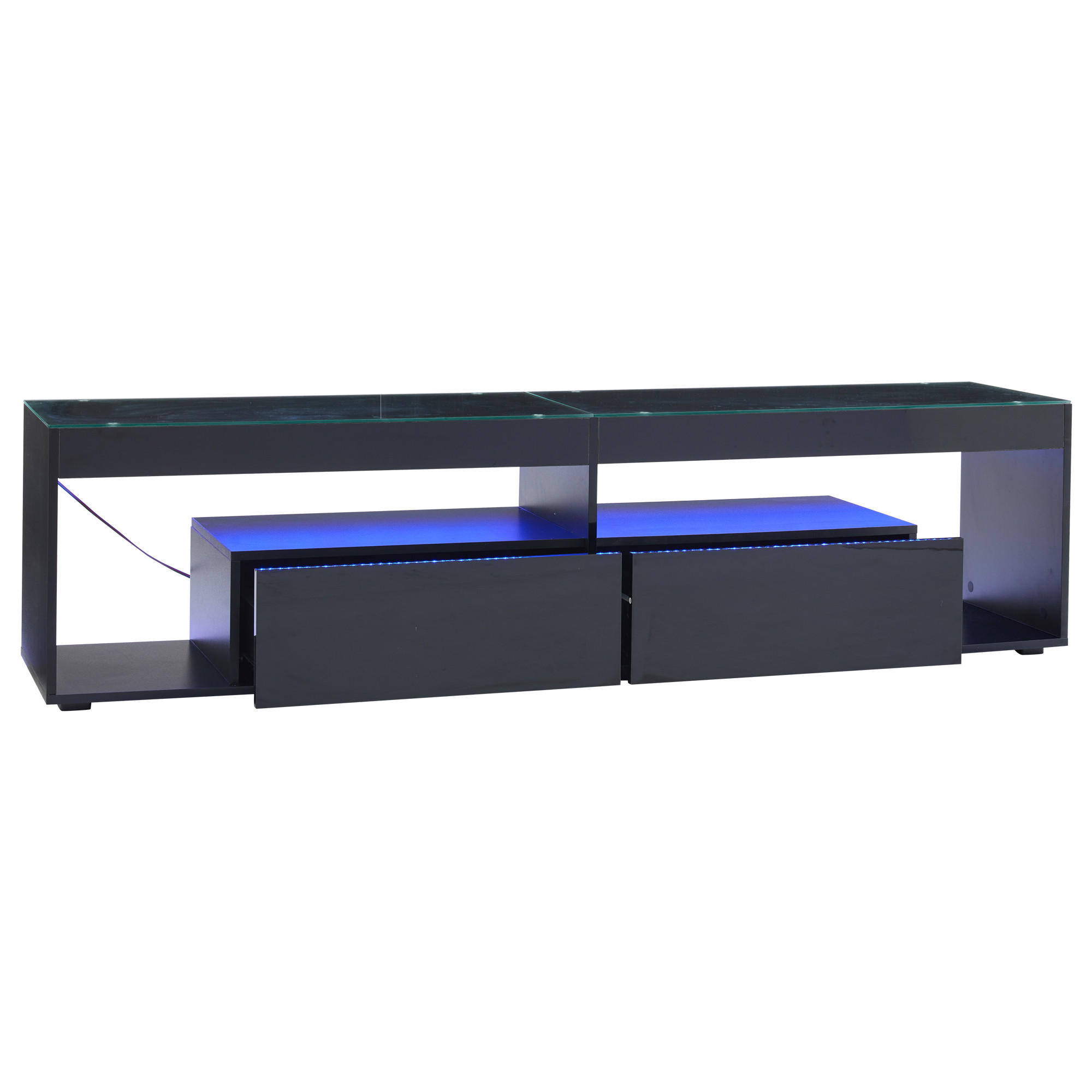 TV-SCHRANK 180/40/46 cm Schwarz Hochglanz mit LED und 2 Schubladen - Schwarz, Holzwerkstoff (180/46/40cm) - Oxeza