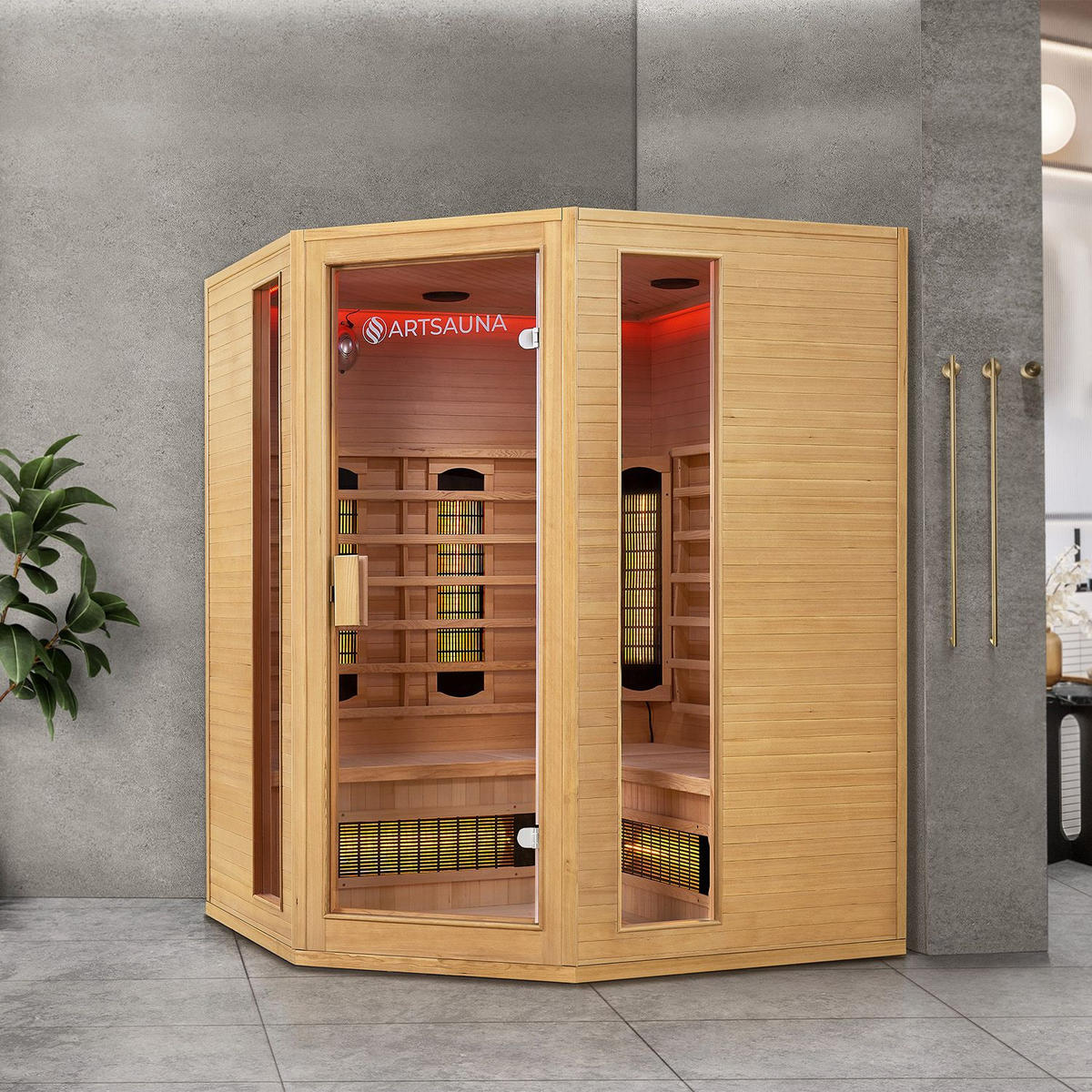 INFRAROTKABINE Nyborg E150V mit Vollspektrum-, Flächenstrahlern & Hemlockholz - Naturfarben, Holz (150/190/150cm) - Artsauna