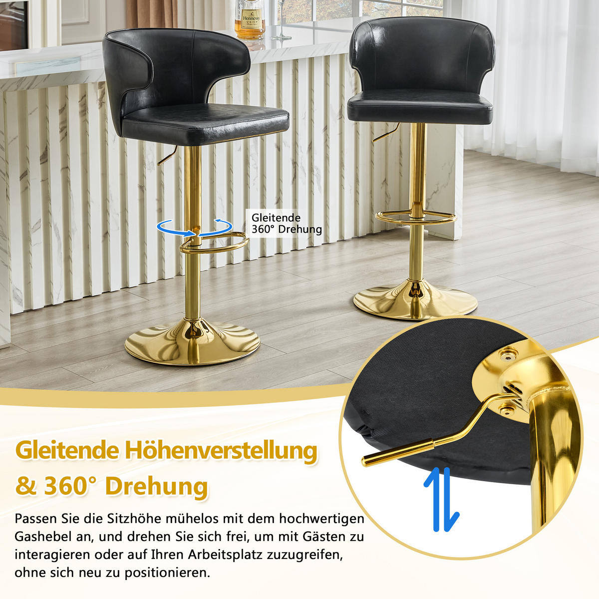 BARHOCKER DE-36724 2er-Set höhenverstellbar mit 360°-Drehung Schwarz - Schwarz, Metall (45/110/49.7cm) - ComfortXL