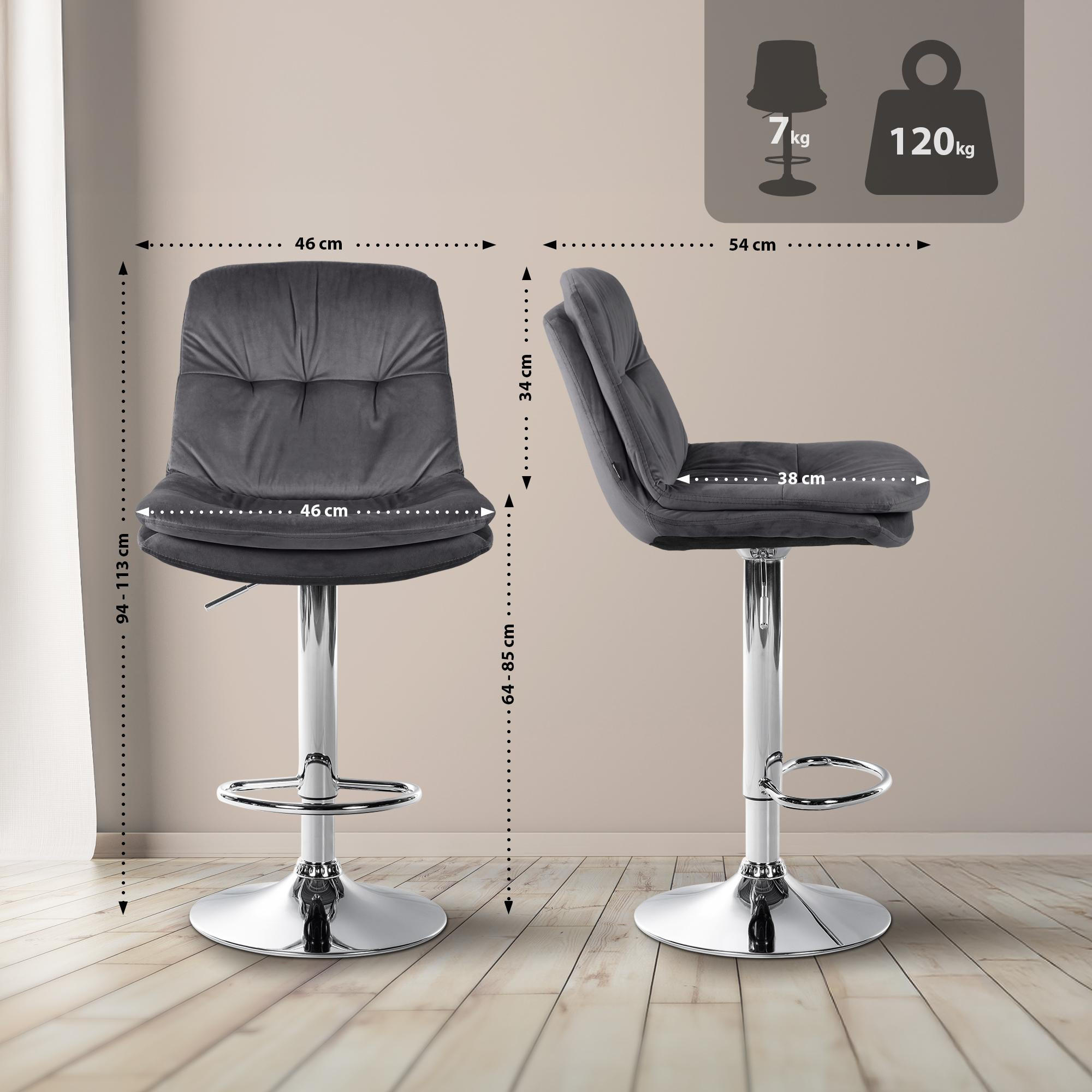 Thumbnail - CLP Barhocker, Dunkelgrau, Textil, 46x94x54 cm, Esszimmer, Barmöbel, Barhocker