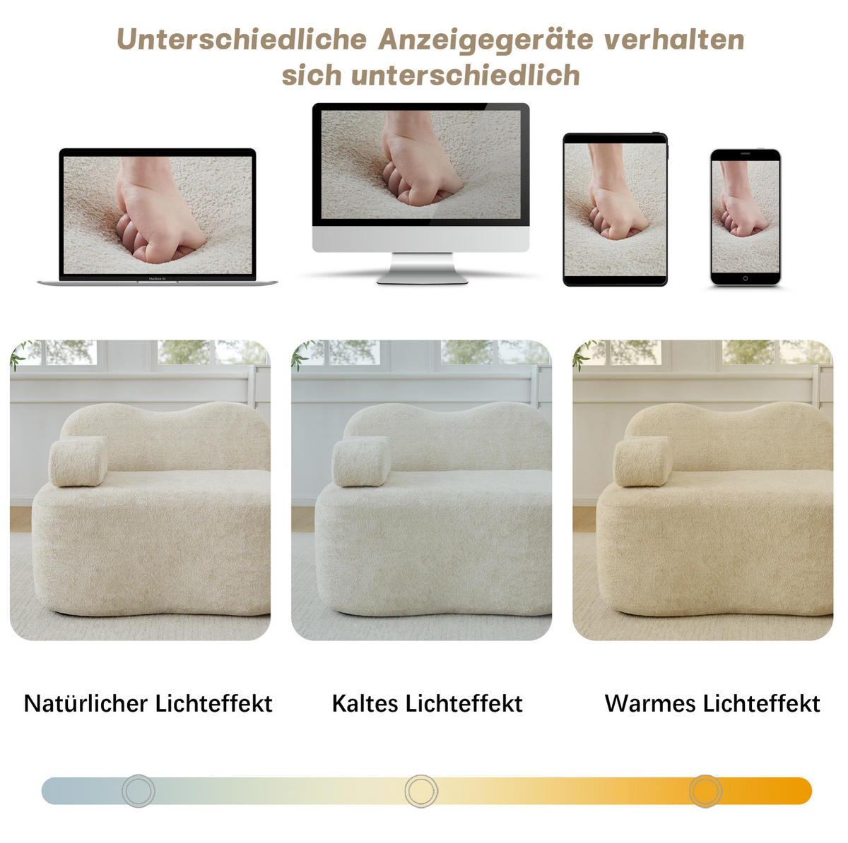 MODULARES 2-Sitzer-Sofa mit Wellenform, tiefer Sitzfläche und beweglichem Armlehnenkissen, Samt, Beige - Beige, Textil (192/70/98cm) - Redom