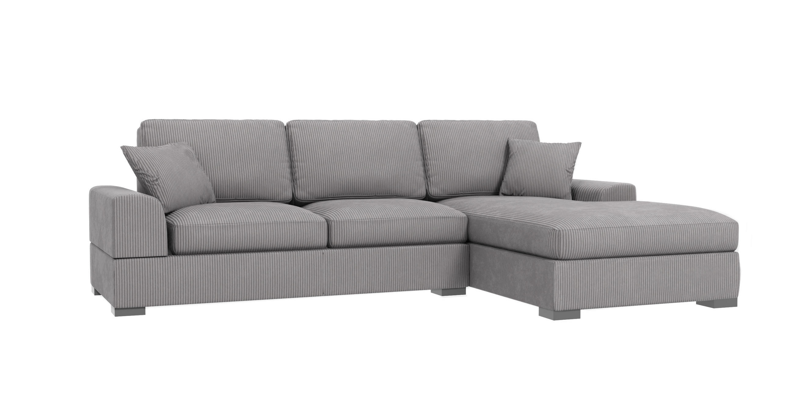 ECKSOFA Saga Hellgrau Cord - Hellgrau/Schwarz, Holz/Buchenholz (306/184cm) - S-Style Möbel