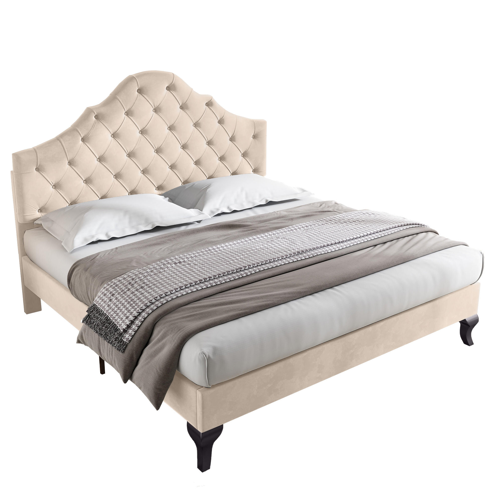 POLSTERBETT 140/190 cm mit höhenverstellbarem Kopfteil, Lattenrost und Samtbezug, Off-White - Weiß, Textil (140/190cm) - Redom