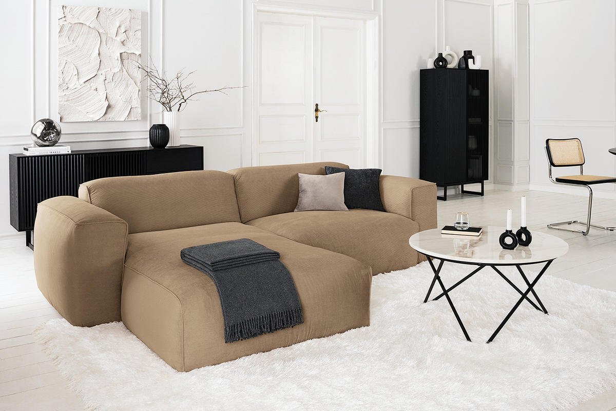 1,5-SITZER ECKSOFA mit Longchair - Taupe/Schwarz, Kunststoff/Textil (260/173cm) - home24