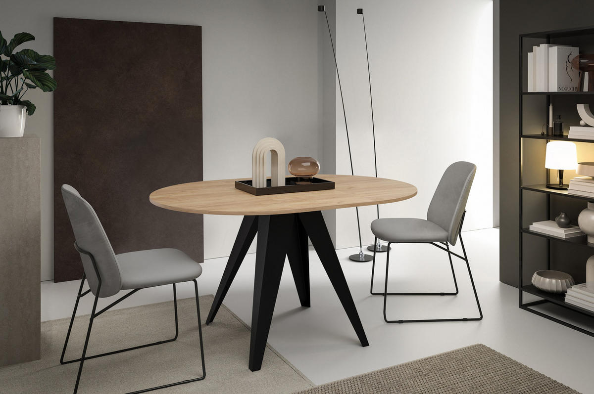 ESSTISCH Gerda - Honigeiche/Schwarz, Holzwerkstoff/Metall (90/90/76cm) - Meblini