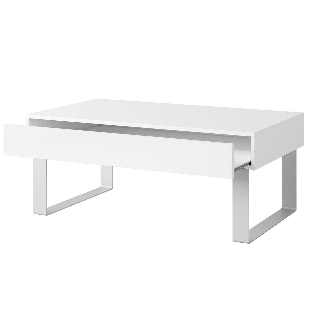 COUCHTISCH Bird Weiß, mit Schublade - Silberfarben/Weiß, Holzwerkstoff (63/110/45cm) - Bettso