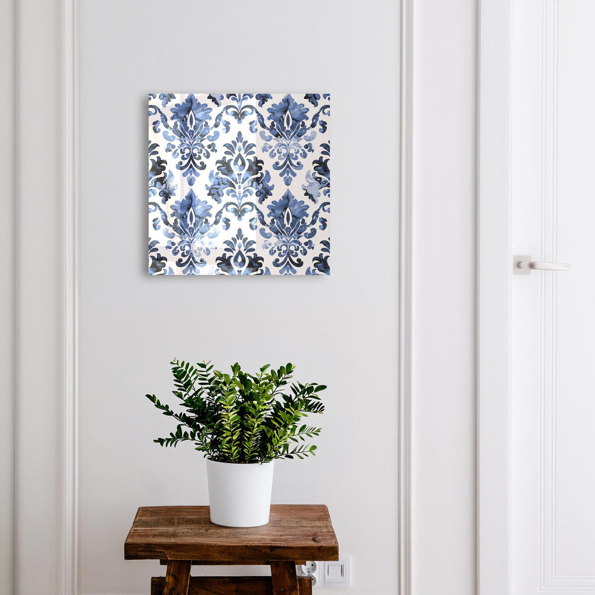 SCHLÜSSELBOX Schwarz 30x30 cm- Türöffnung nach rechts - Blaue Ornamente - Blau, Metall (30/30/5cm) - TULUP