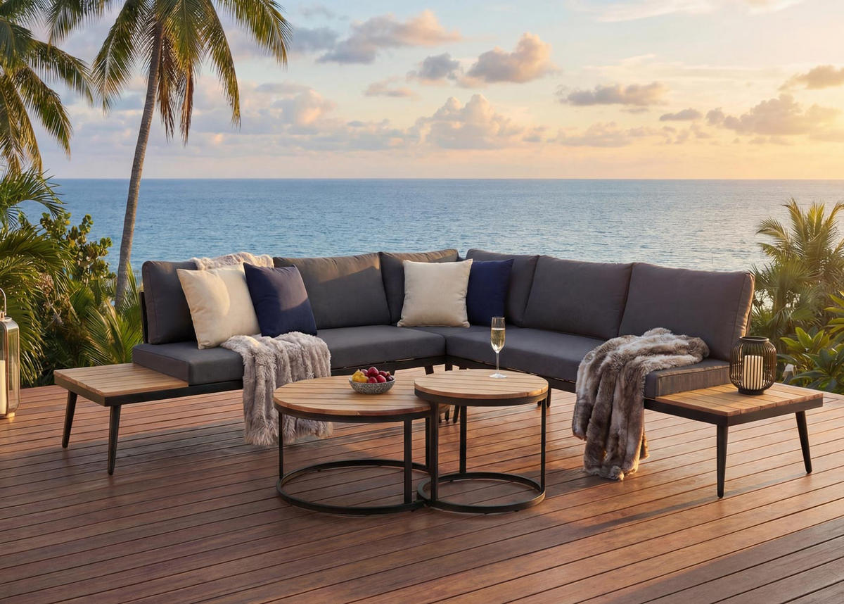 GARTEN-GARNITUR H54C Braun, Dunkelgrau - Dunkelgrau/Braun, Holz - MCW