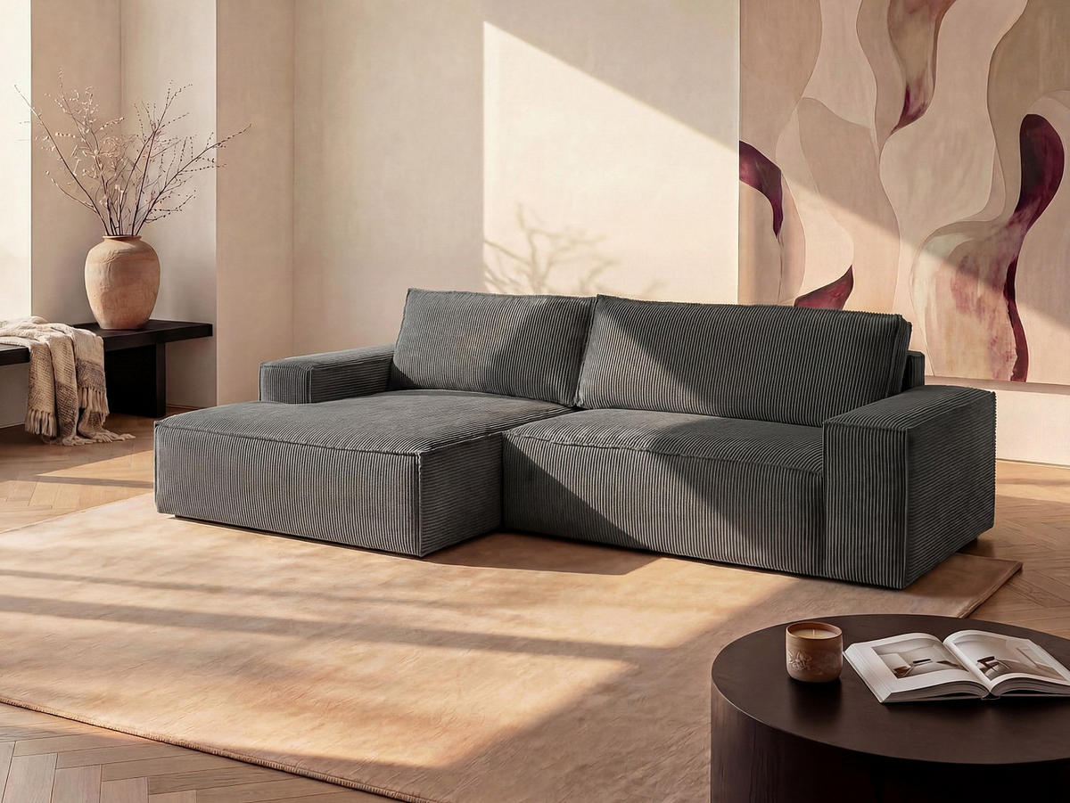 SCHLAFSOFA - 4 Personen-Sitzer - Samt, Stoff - Anthrazitgrau - - Anthrazit, Textil (267/85/167cm) - Vente-Unique