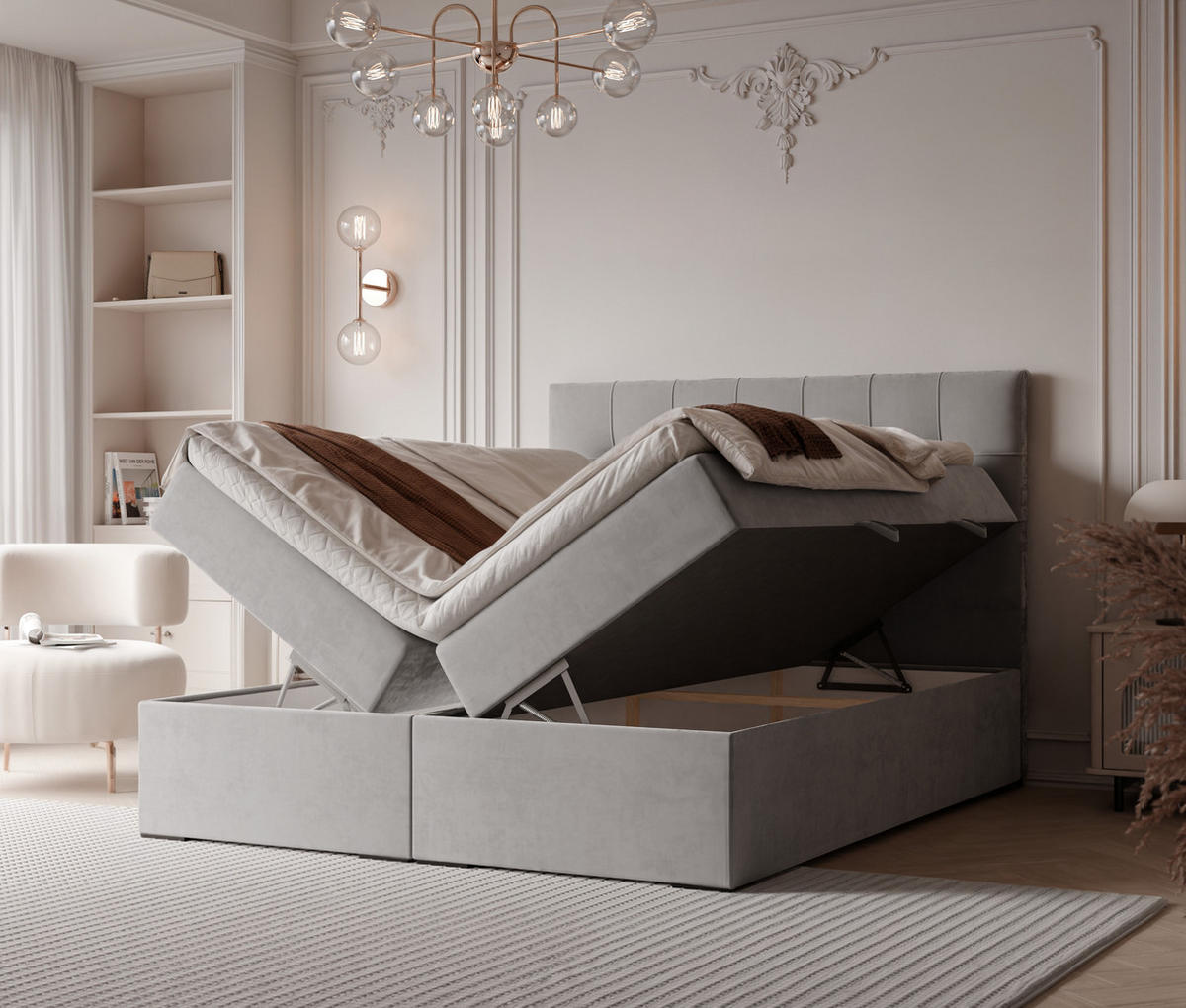 BOXBETT IMPERIAL 180/200 cm, in Grau, mit Matratze und Topper - Grau, Holzwerkstoff/Textil (180/200cm) - Idohome