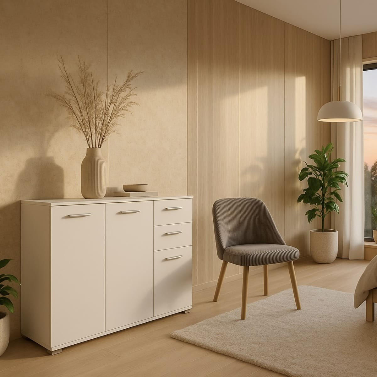 SIDEBOARD 2+1 Türen und 2 Schubladen H82,4 cm - IZZY - Weiß, Holzwerkstoff (41.9/82.4/119.6cm) - Calicosy