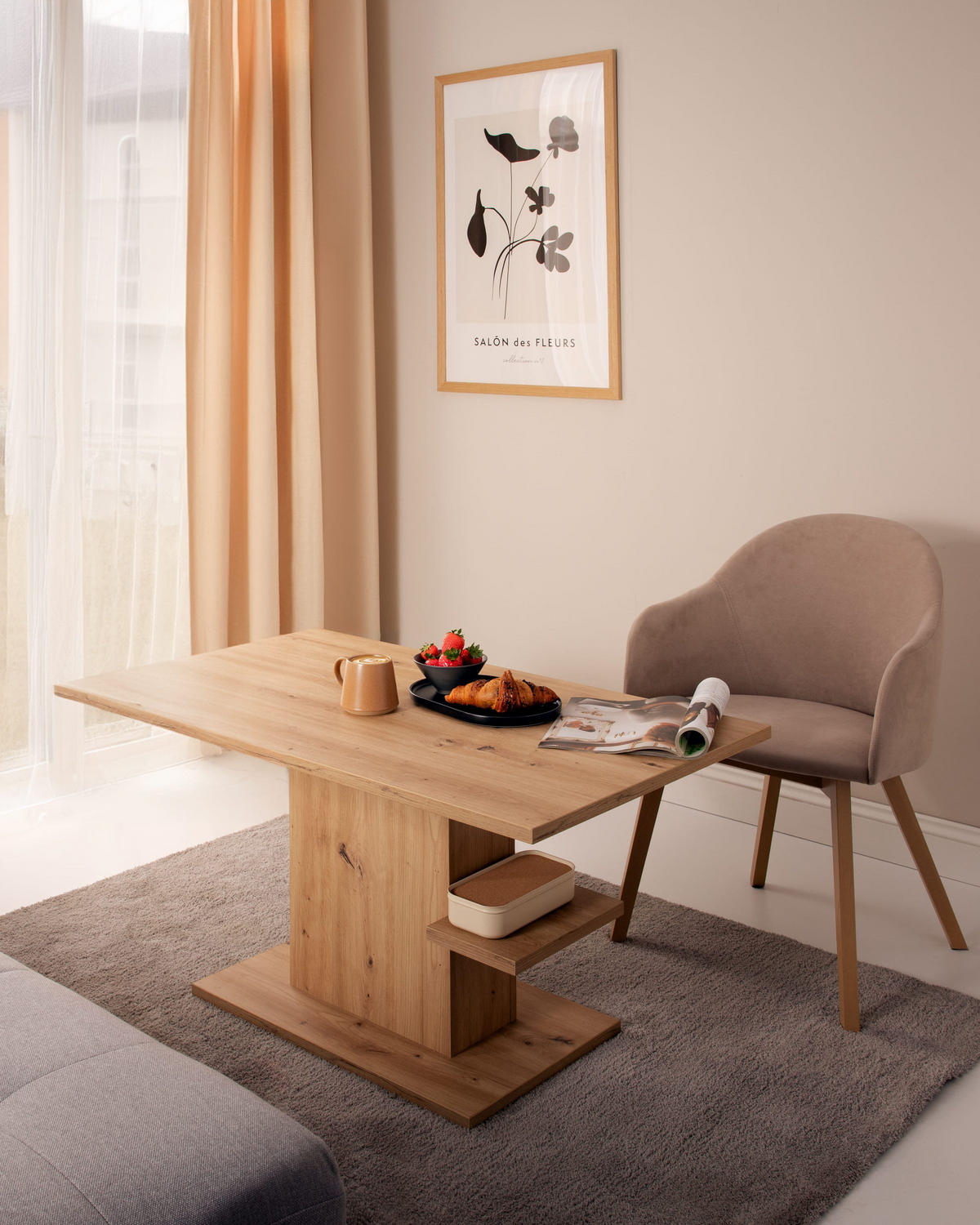 COUCHTISCH rechteckig stufenlos höhenverstellbar Ablage 110/65/54 cm - Eiche Artisan, Holzwerkstoff (65/110/54cm) - designimpex