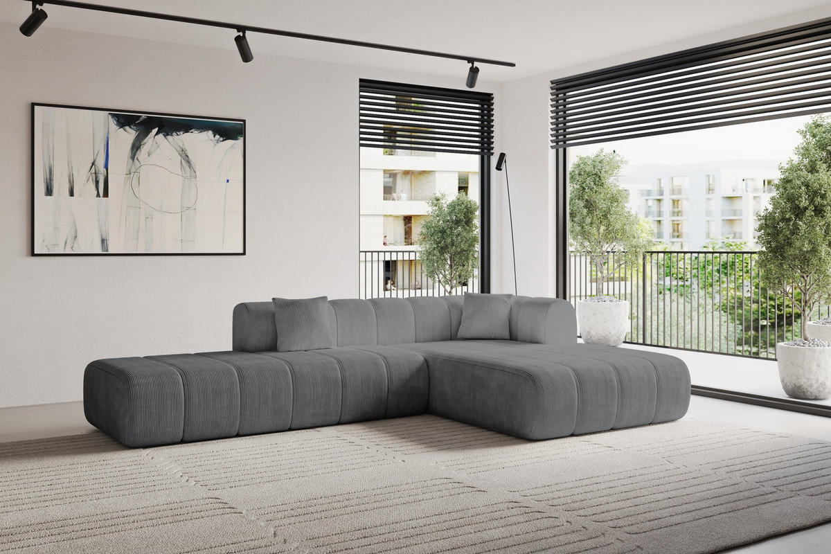 ROHOVÁ SEDAČKA s otomanem, pravá BILA-L 289x176x71 Tmavě šedá Manšestr - černá/tmavě šedá, kompozitní dřevo/textil (289/176cm) - ALTDECOR
