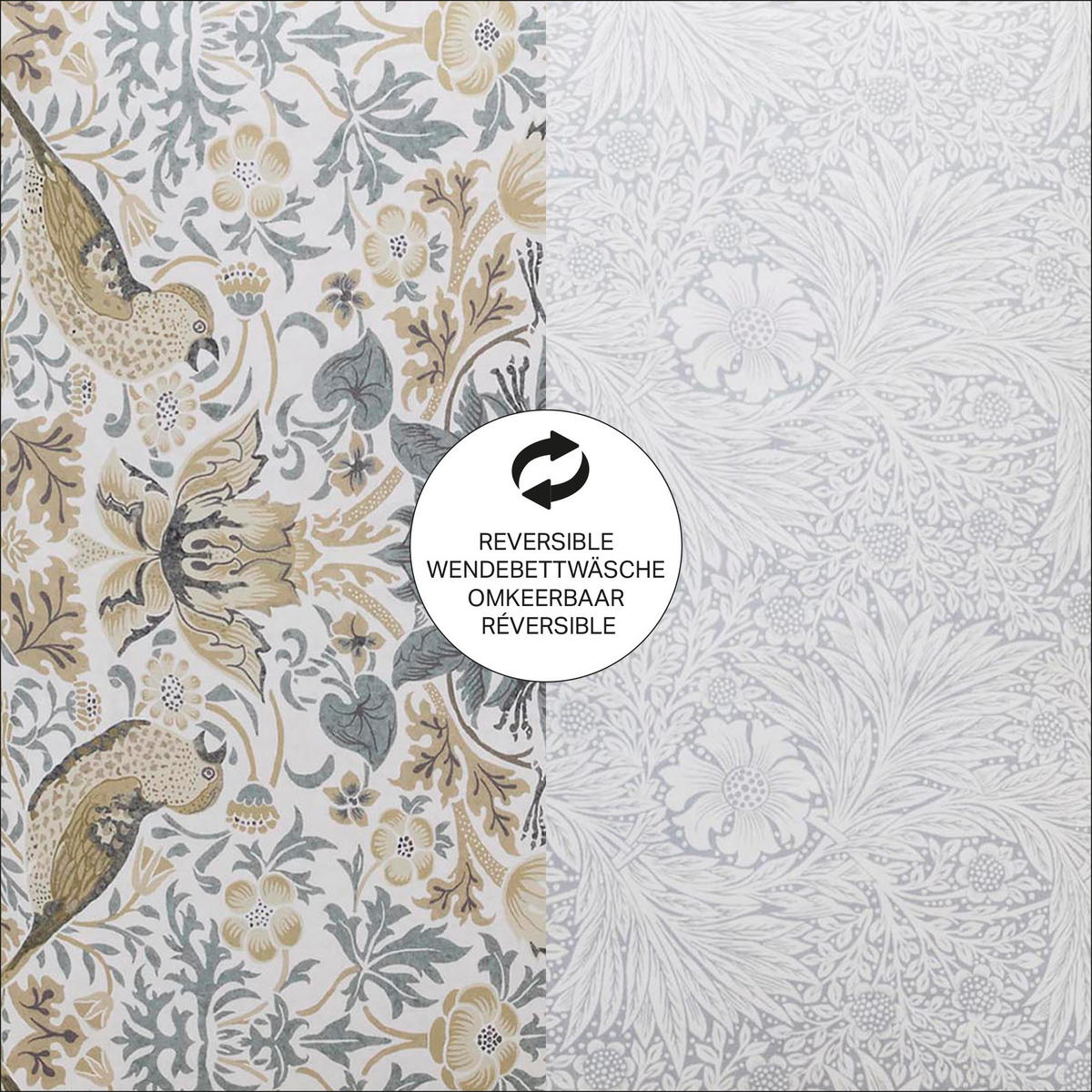 BETTWASCHE Erdbeerdieb 3-Teilig 230x220cm - Blau/Grün, Textil (220/230cm) - William Morris at Home