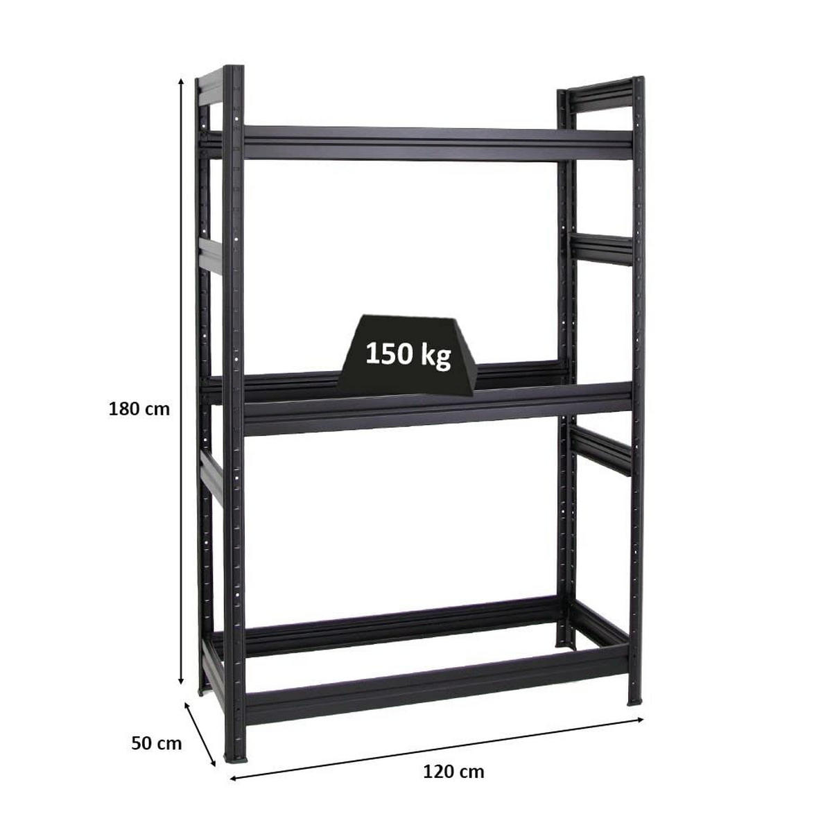 REIFENREGAL Dino 180x120x50 cm 150 kg Fachlast bis zu 12 Reifen auf 3 Ebenen Schwarz - Schwarz, Metall (120/180/50cm) - PROREGAL