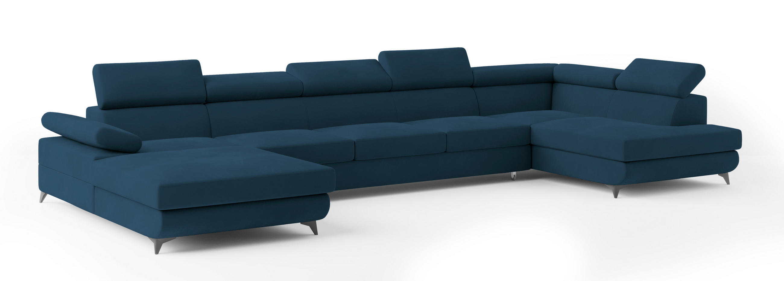 WOHNLANDSCHAFT MONTIVA Blau Velours-Stoff mit Schlaffunktion - Blau, Holz (410/89/190cm) - MASSENO